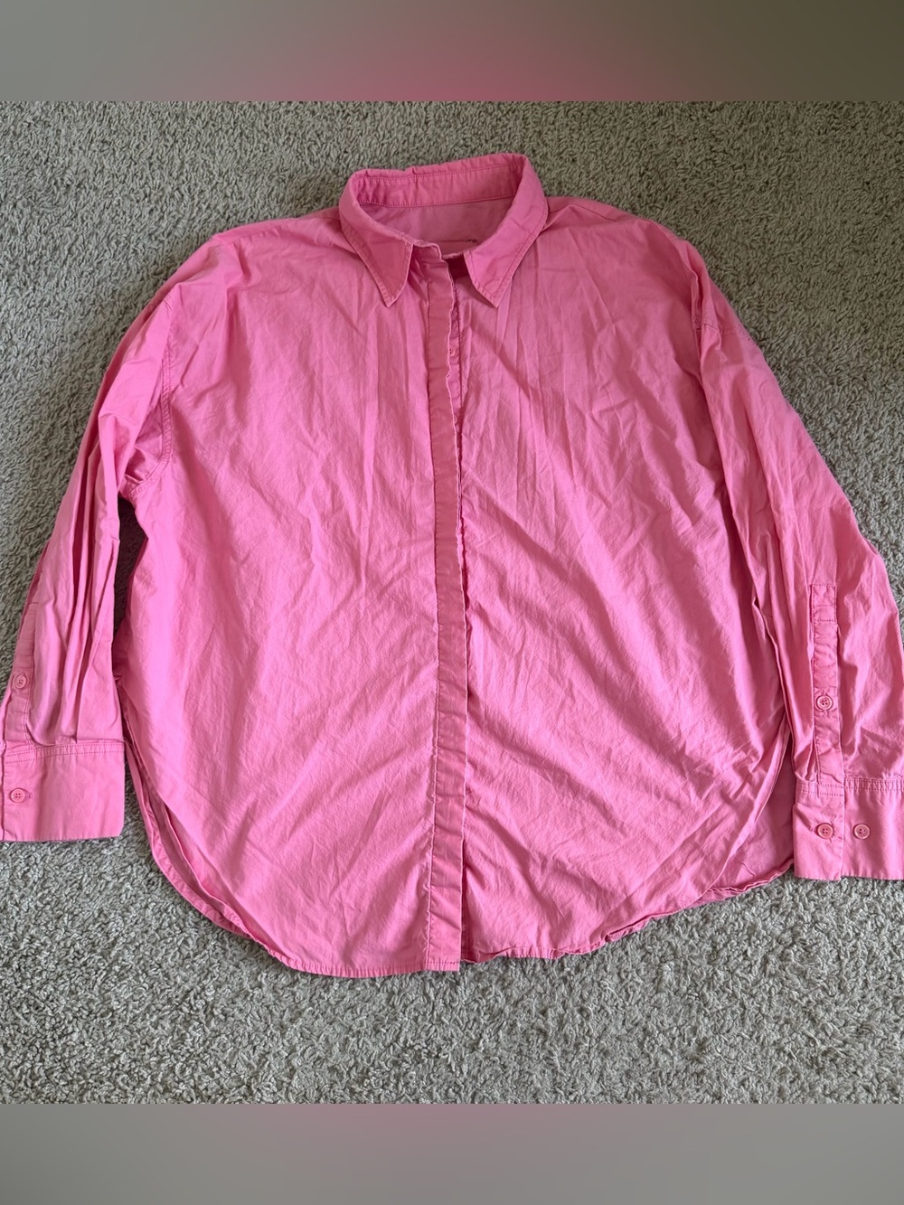 Daily Drills Neon Pink Oversized Button Down Long Sleeve Shirt